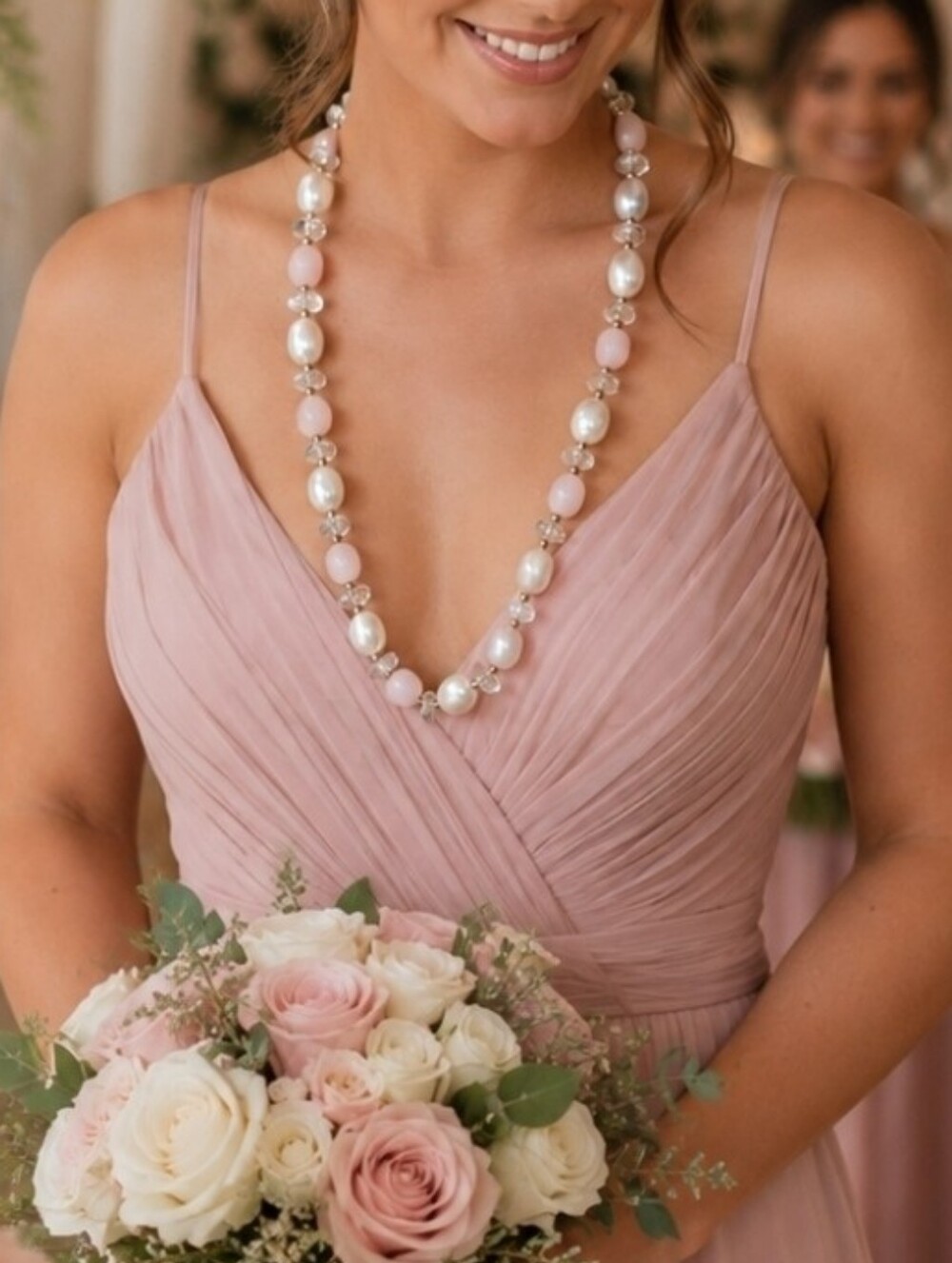 Trifari Baby Pink Faux Pearl Faceted Lucite Crystal Gold Spacer Beads Necklace